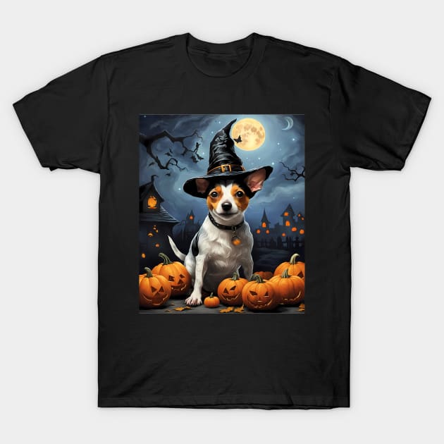 Aesthetic Halloween Rat Terrier Witch Pumpkin Horror Nights Custom T-Shirt by Fox Dexter